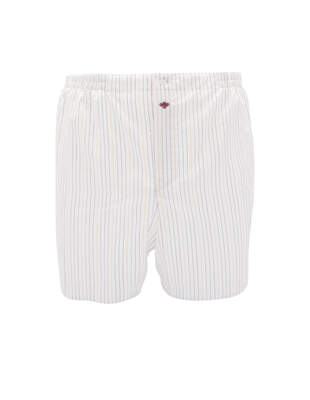 White Boxer Shorts with Green Blue Black and Yellow Stripe