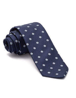 Tmavě Modrá Kravata s Bílými Květy