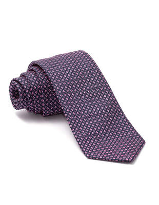 Tmavě Modrá Kravata s Růžovým Vzorem