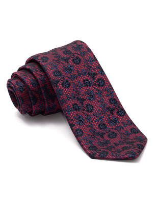 Červeno-Modrá Kravata Vzorovaná s Květinami