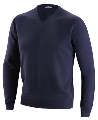 Tmavě Modrý Svetr s Výstřihem do V z Merino Vlny