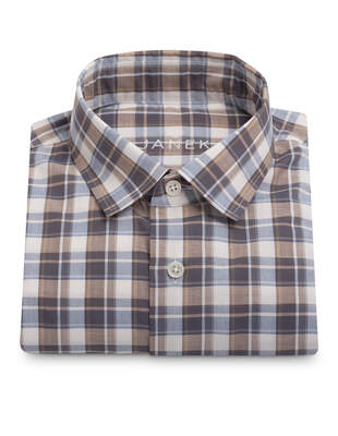 Beige Brown and Blue Checkered Shirt