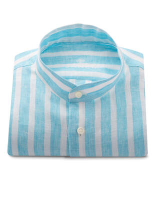 Světlá Modrobílá Pruhovaná Lněná Košile