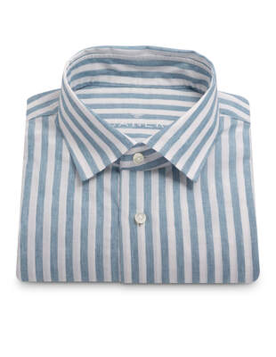 Light Blue and White Striped Shirt with Linen additive