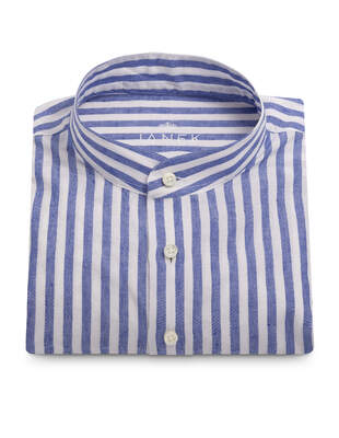 Blue and White Striped Shirt with Linen additive