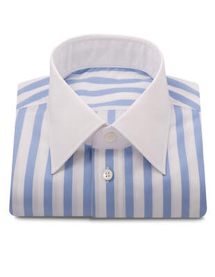 Světlá Modrobílá Pruhovaná Košile s Bílým Límcem a Manžetami